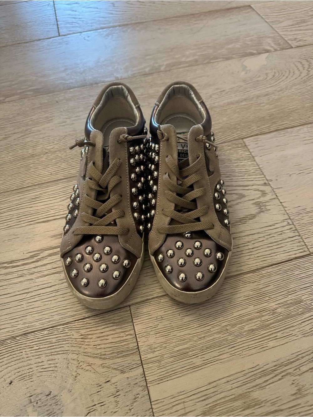 Vintage Havana Gun metal  Studded Lace-Up Sneakers